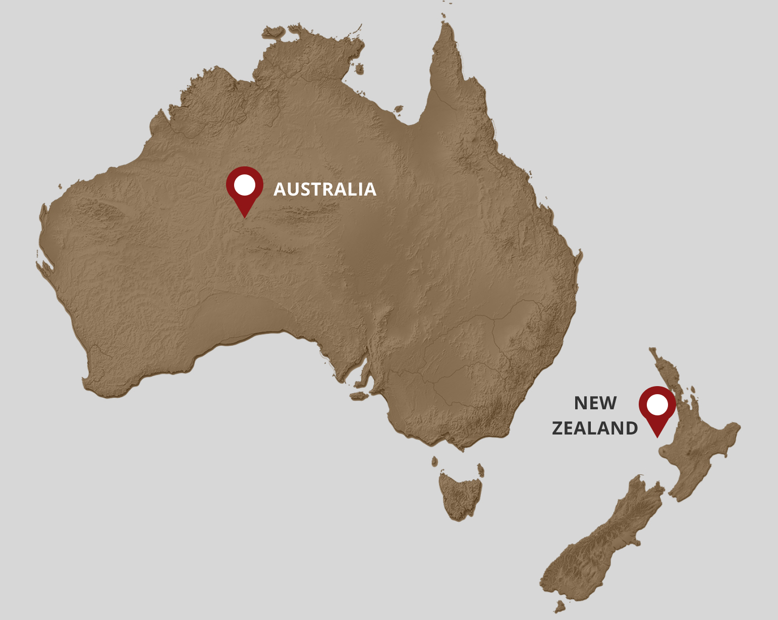Southern hemisphere map featuring Australia and New Zealand