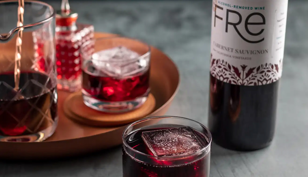 Cabernet Manhattan mocktail made with FRE cabernet sauvignon