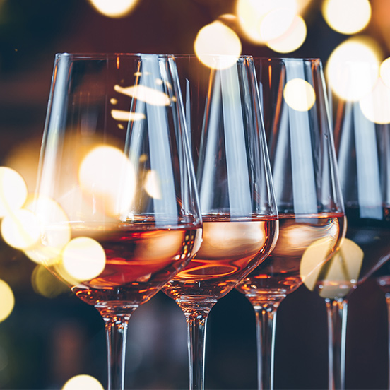 lineup of wine glasses