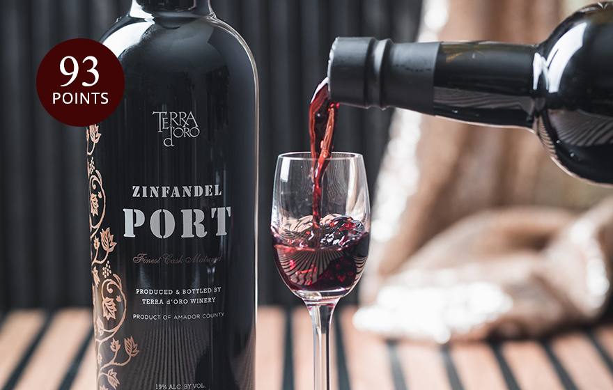 pouring a glass of terra d'oro zinfandel port, rated 93 points